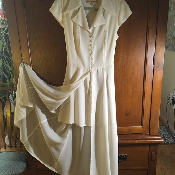 Off White Shear Crepe Event Dress - Picture 1 of 14